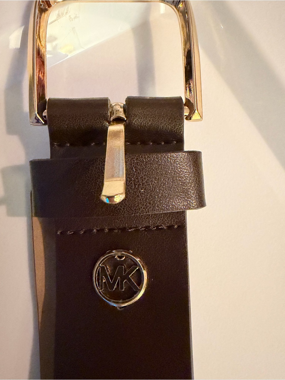 Michael Kors Brown Leather Belt with Gold Buckle